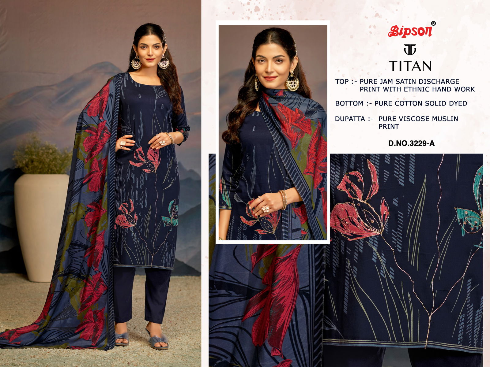 Titan 3229 By Bipson Jam Satin Printed Dress Material Wholesalers In Delhi